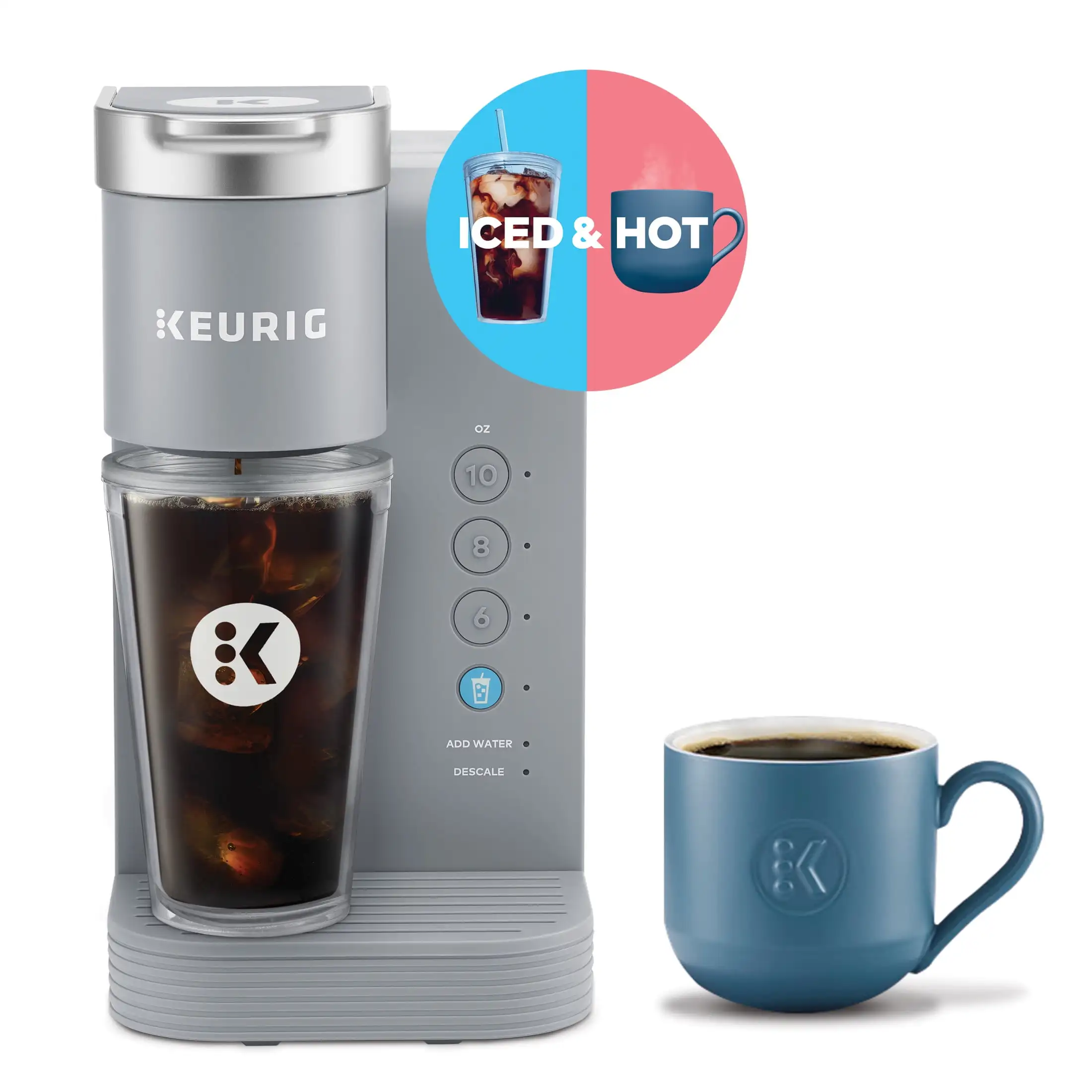 Keurig K-Iced Essentials, серая кофеварка для капсул K-Cup на одну порцию, многоразовый стакан в комплекте
Keurig K-Iced Essentials, серая кофеварка для капсул K-Cup на одну порцию, многоразовый стакан в комплекте