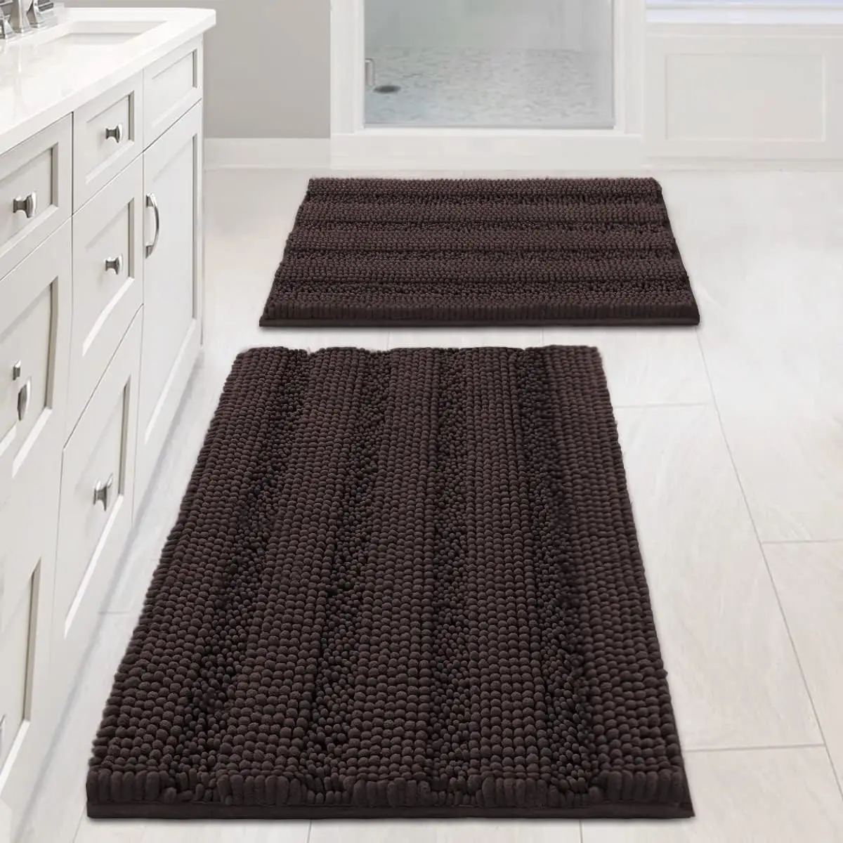 Non Slip Thick Shaggy Chenille Bathroom Rug Mat Set Extra Soft and Absorbent Striped Floor Rugs, 2 Piece, Machine-Washa
Non Slip Thick Shaggy Chenille Bathroom Rug Mat Set Extra Soft and Absorbent Striped Floor Rugs, 2 Piece, Machine-Washa