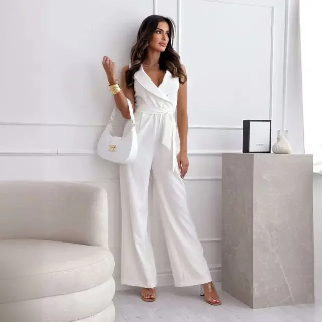 New High Waist Commuting V-Neck Sleeveless Waist Tie Up jumpsuit Long Pants Office Elegant Wide Leg Jumpsuit
New High Waist Commuting V-Neck Sleeveless Waist Tie Up jumpsuit Long Pants Office Elegant Wide Leg Jumpsuit