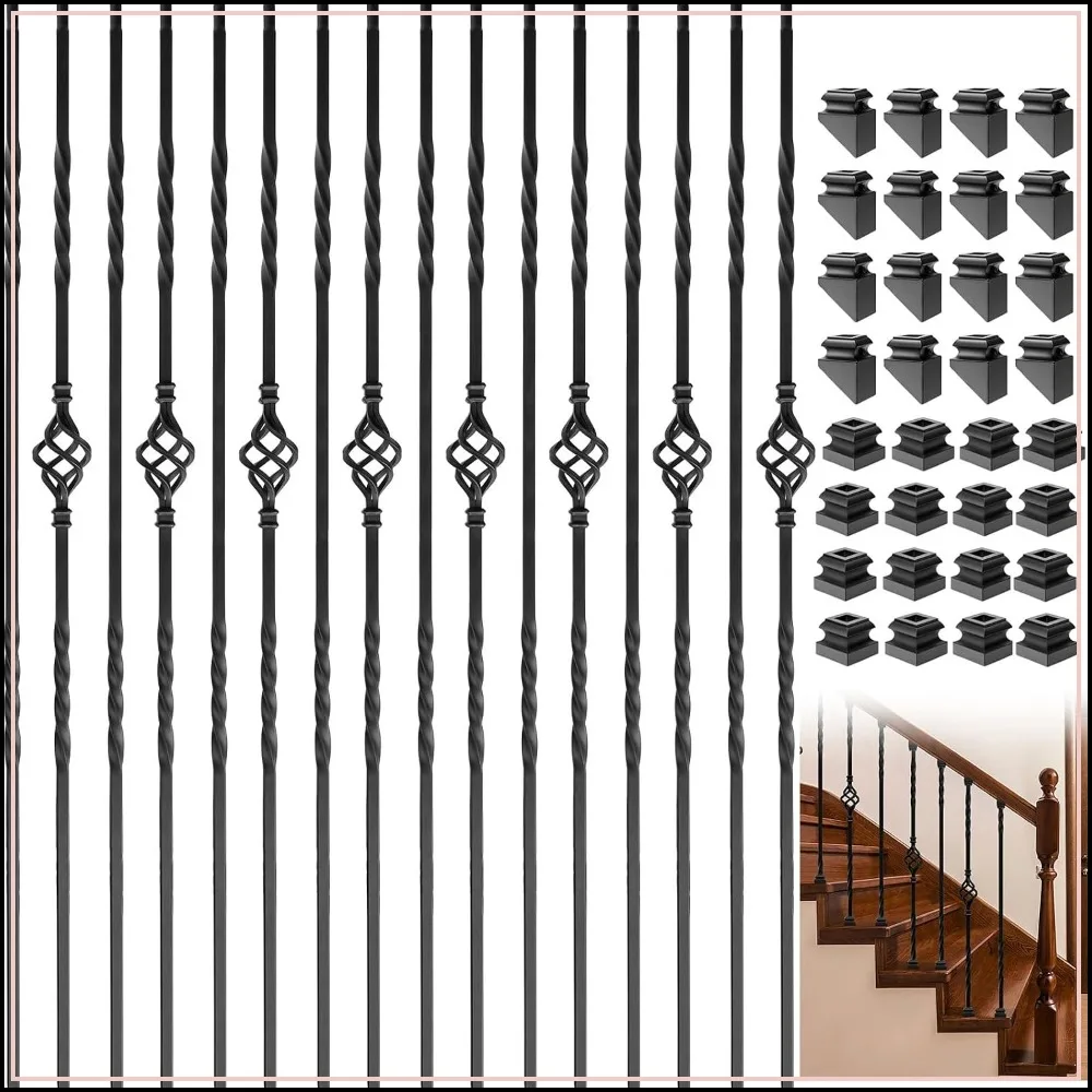 Iron Balusters for Staircase, 16 Pack Wrought Iron Balusters, 1/2" Hollow Stair Spindles, Metal Balusters Spindles for Decks with 32 Pack Baluster Shoes
Iron Balusters for Staircase, 16 Pack Wrought Iron Balusters, 1/2" Hollow Stair Spindles, Metal Balusters Spindles for Decks with 32 Pack Baluster Shoes