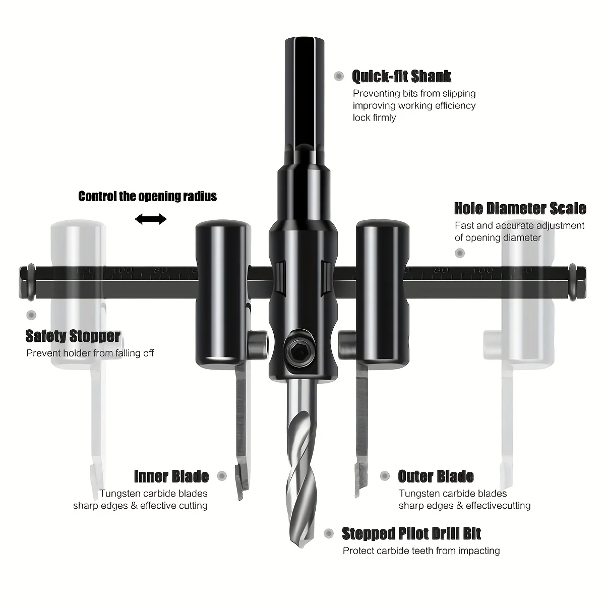 1PC Adjustable Hole Saw Drill Bit Kit 30mm-120mm Black Alloy Blade Circular Cutting for Wood & Metal Burr-Free Smooth Finish
1PC Adjustable Hole Saw Drill Bit Kit 30mm-120mm Black Alloy Blade Circular Cutting for Wood & Metal Burr-Free Smooth Finish