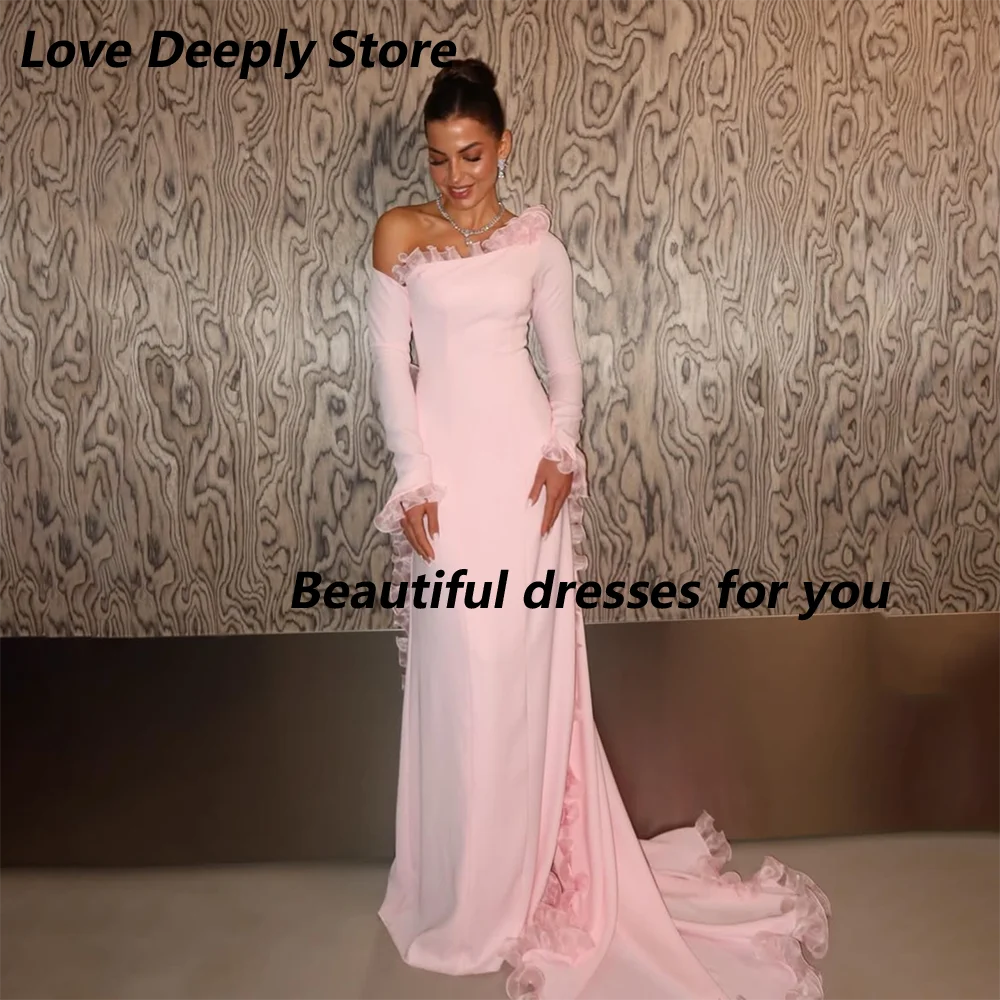 Pink Formal Party Dresses Off The Shoulder Long Sleeves Pleat Jersey Straight Evening Dress Ruffles Prom Gown Customized
Pink Formal Party Dresses Off The Shoulder Long Sleeves Pleat Jersey Straight Evening Dress Ruffles Prom Gown Customized