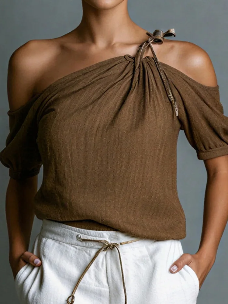 Fashion Holiday Skew Collar Chic Simple Top Women Summer Short Sleeve Blouse Solid Patchwork Backless Pullover Shirt Streetwear
Fashion Holiday Skew Collar Chic Simple Top Women Summer Short Sleeve Blouse Solid Patchwork Backless Pullover Shirt Streetwear