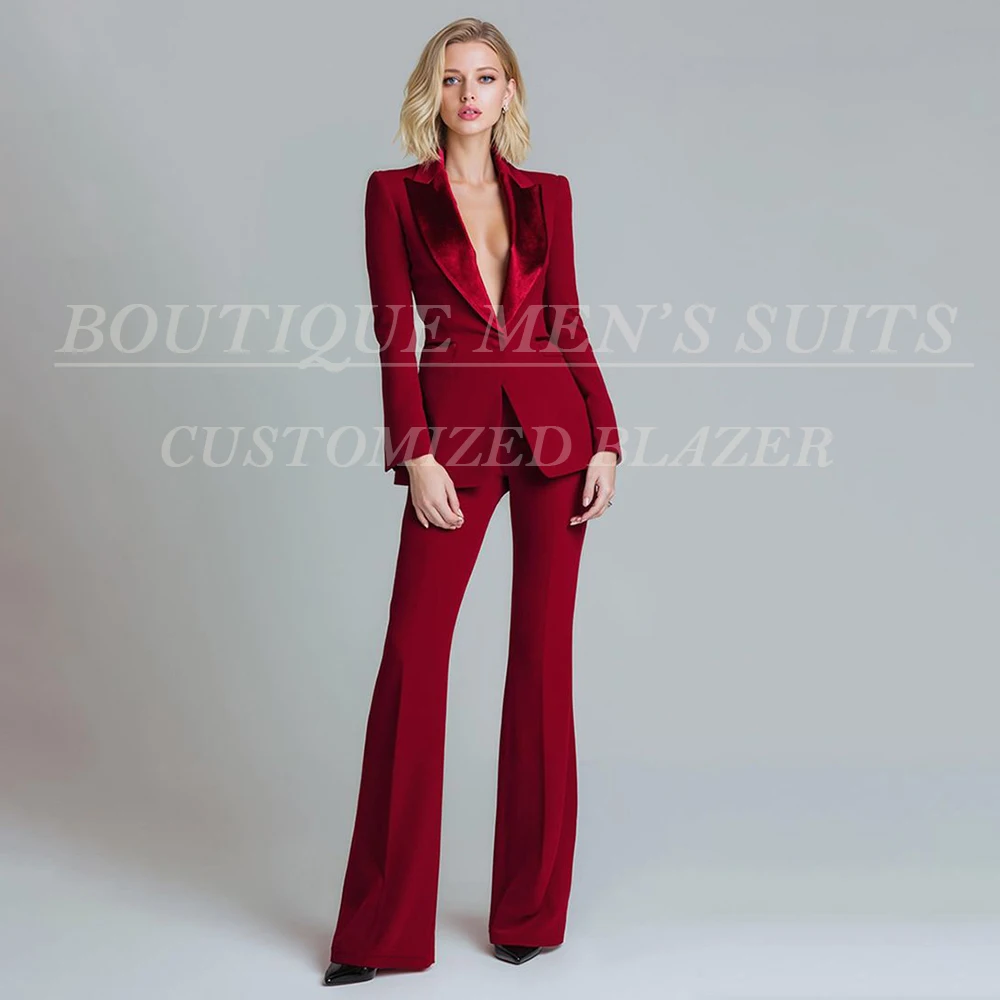 Elegant Red Women Trousers Sets Suits Formal Slim Fit One-Button Velvet Peak Lapel 2 Piece Jacket Pants Formal Office Lady Terno
Elegant Red Women Trousers Sets Suits Formal Slim Fit One-Button Velvet Peak Lapel 2 Piece Jacket Pants Formal Office Lady Terno