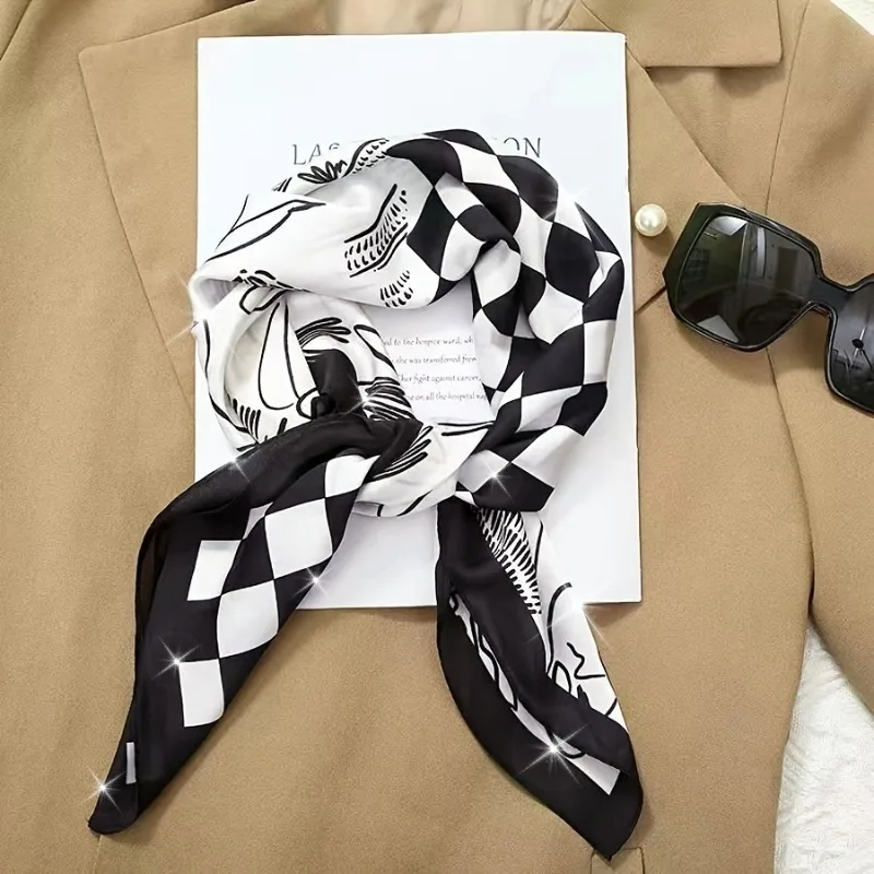 Elegant Women's Checkerboard and Floral Square Scarf - Versatile Polyester Neck Scarf for Beach and Casual Attire, Hand-Washable
Elegant Women's Checkerboard and Floral Square Scarf - Versatile Polyester Neck Scarf for Beach and Casual Attire, Hand-Washable