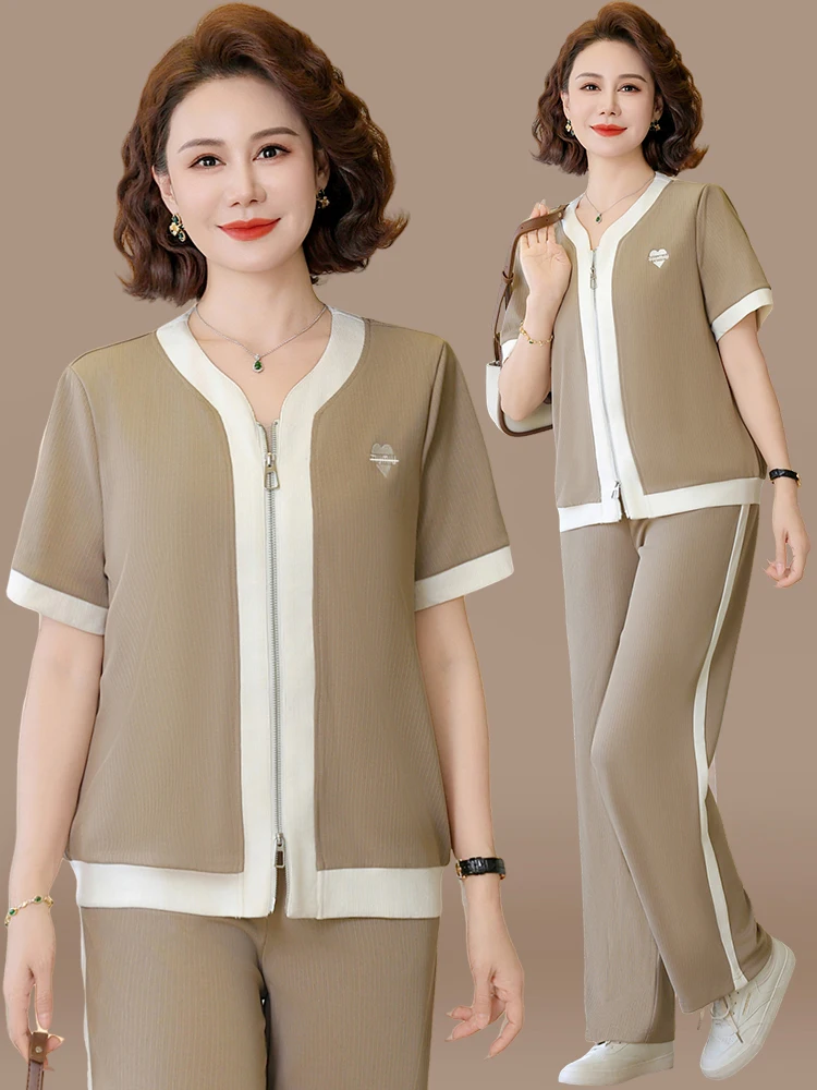 Ice Silk ort Sve T-irt Set Women's Mid-aged And ly Summer Sportswear Loose Fit Long Pants round Ne Zipper Closure
Ice Silk ort Sve T-irt Set Women's Mid-aged And ly Summer Sportswear Loose Fit Long Pants round Ne Zipper Closure