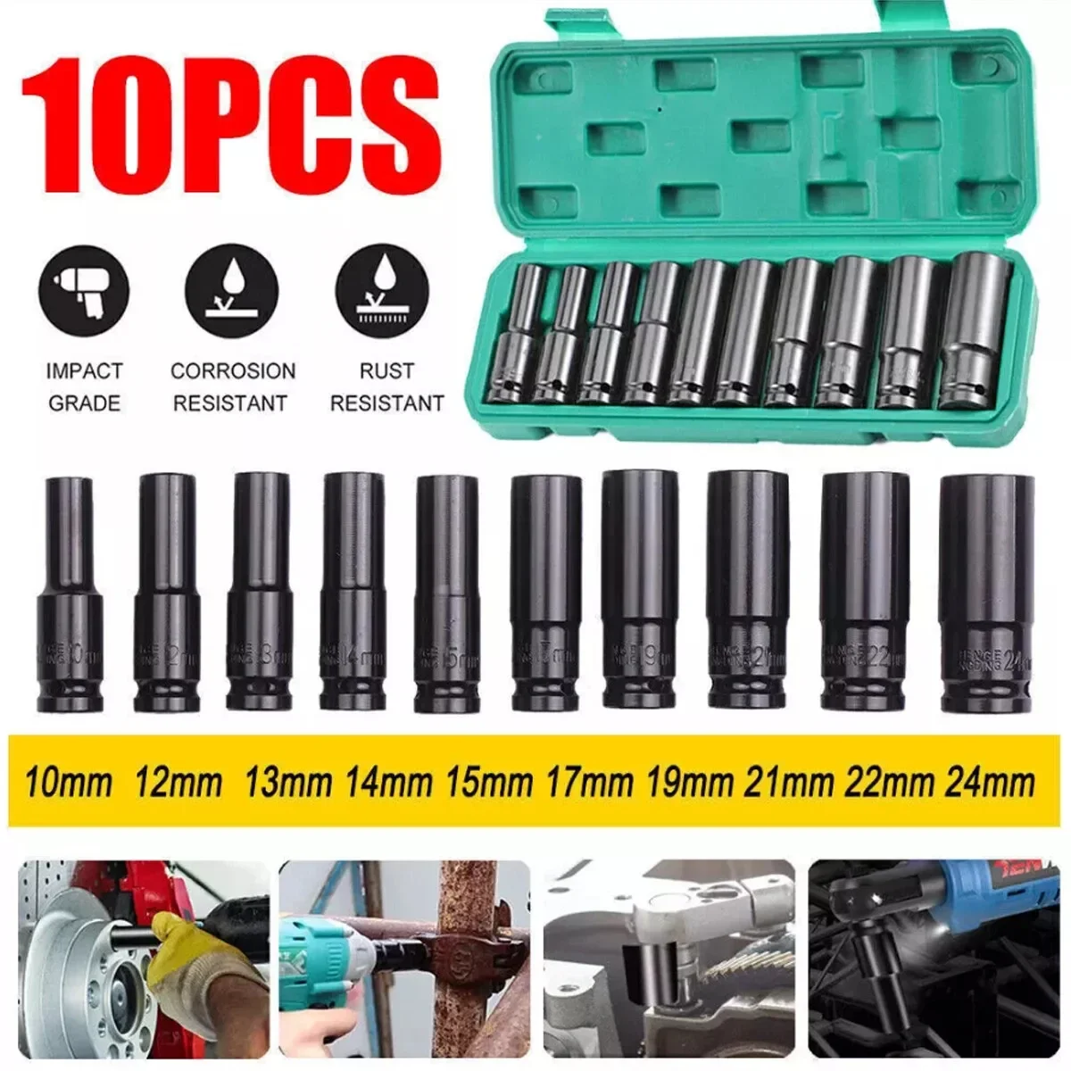 1/2 Inch Drive 10PCS Metric Impact Socket Set 6 Point 8-24mm Carbon Steel Impact Sockets With Durable Storage Case
1/2 Inch Drive 10PCS Metric Impact Socket Set 6 Point 8-24mm Carbon Steel Impact Sockets With Durable Storage Case