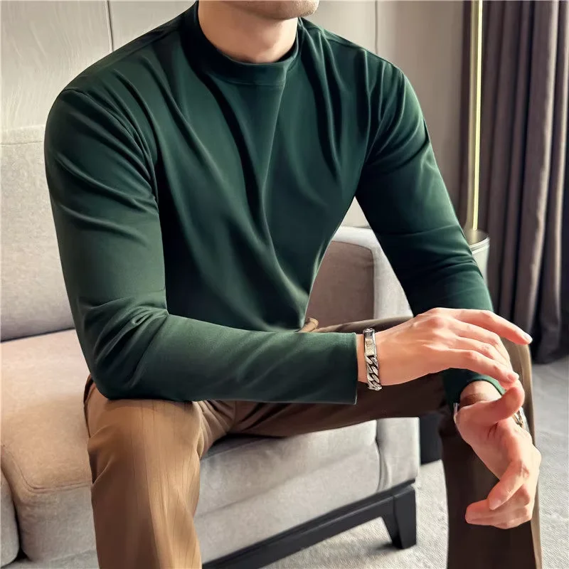 Высококачественные мужские футболки с высоким воротником и длинным рукавом, осень-зима, эластичные однотонные облегающие повседневные футболки с внутренней базой
Высококачественные мужские футболки с высоким воротником и длинным рукавом, осень-зима, эластичные однотонные облегающие повседневные футболки с внутренней базой
