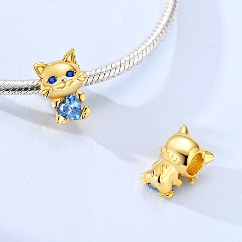 925 Sterling Silver Golden Charms Bead CZ Zirconium Cat Heas Dangle Fit Original Bracelet DIY Women Jewelry Gift
925 Sterling Silver Golden Charms Bead CZ Zirconium Cat Heas Dangle Fit Original Bracelet DIY Women Jewelry Gift