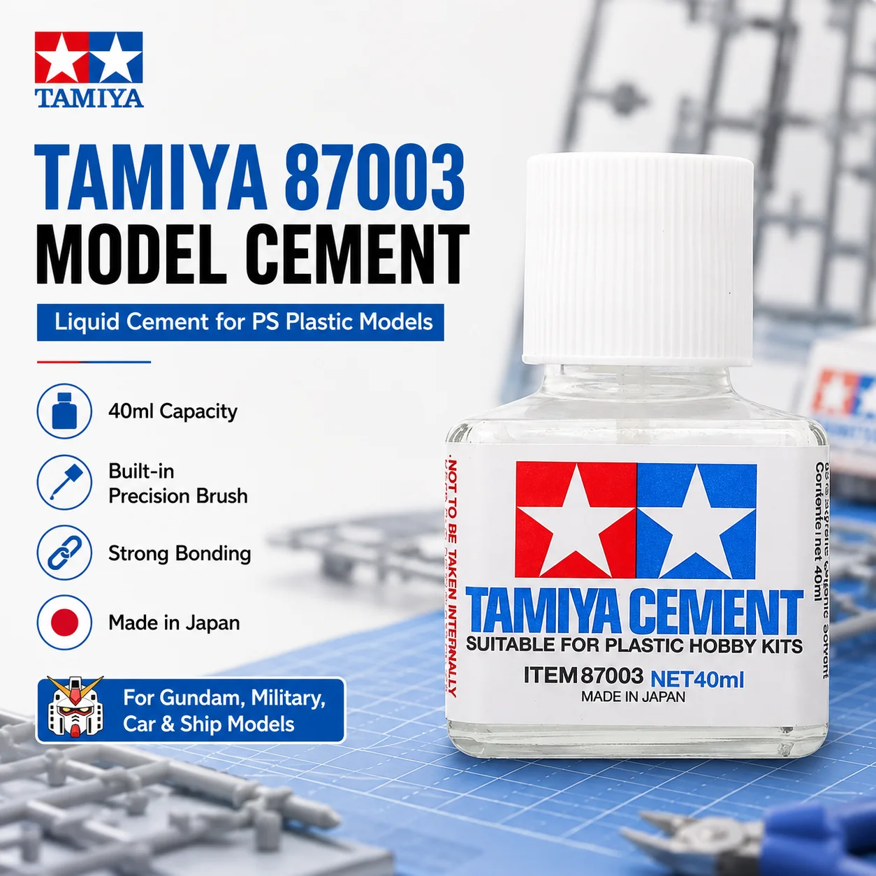 Original Tamiya Cement 87003 40ml Model Making Glue with Brush for Plastic Model Kit Assembly Repair
Original Tamiya Cement 87003 40ml Model Making Glue with Brush for Plastic Model Kit Assembly Repair