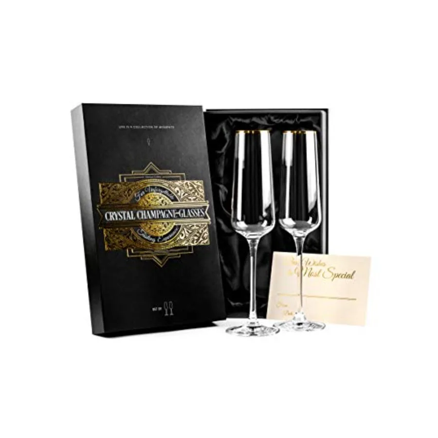Gold Rim Champagne Gift Glasses Set of 2 Crystal Square Toasting Flutes for Bride and Groom Wedding Anniversary Birthday Elegan
Gold Rim Champagne Gift Glasses Set of 2 Crystal Square Toasting Flutes for Bride and Groom Wedding Anniversary Birthday Elegan