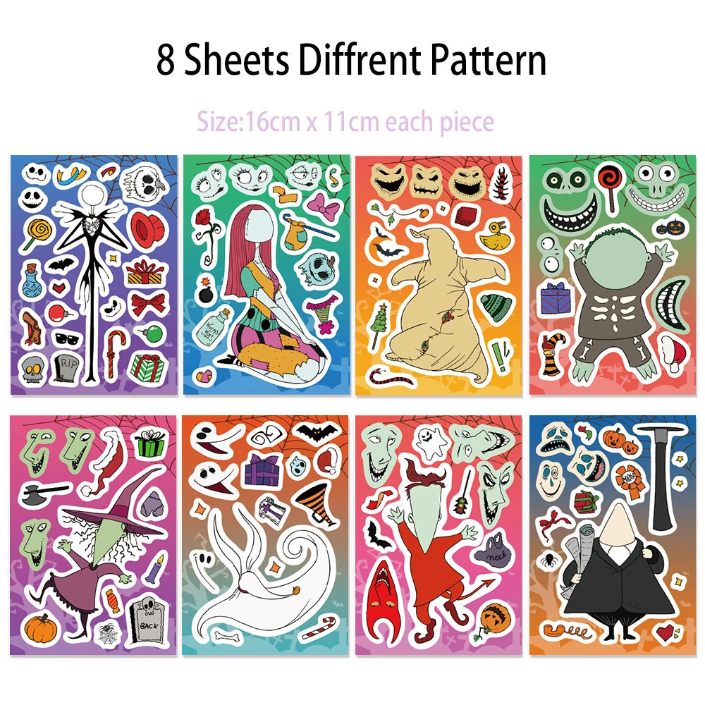 8/16sheets The Nightmare Before Christmas Cartoon Puzzle Stickers Make a Face DIY Assemble Jigsaw Decals Kid Birthday Party Gift
8/16sheets The Nightmare Before Christmas Cartoon Puzzle Stickers Make a Face DIY Assemble Jigsaw Decals Kid Birthday Party Gift