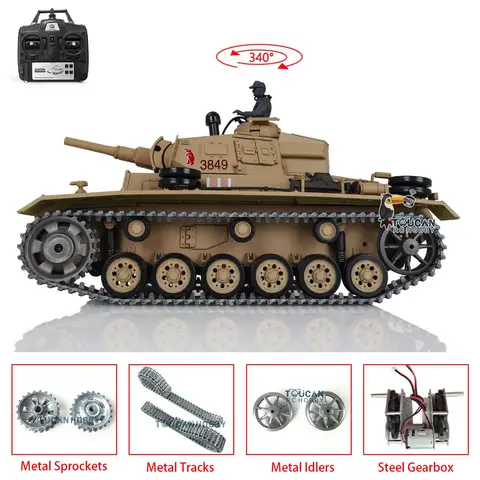 1/16 HENG LONG 7.0 Upgraded German Panzer III H RTR RC Tank 3849 3848 Metal Tracks W/ Battery Infrared Combat Toys Boys Cars