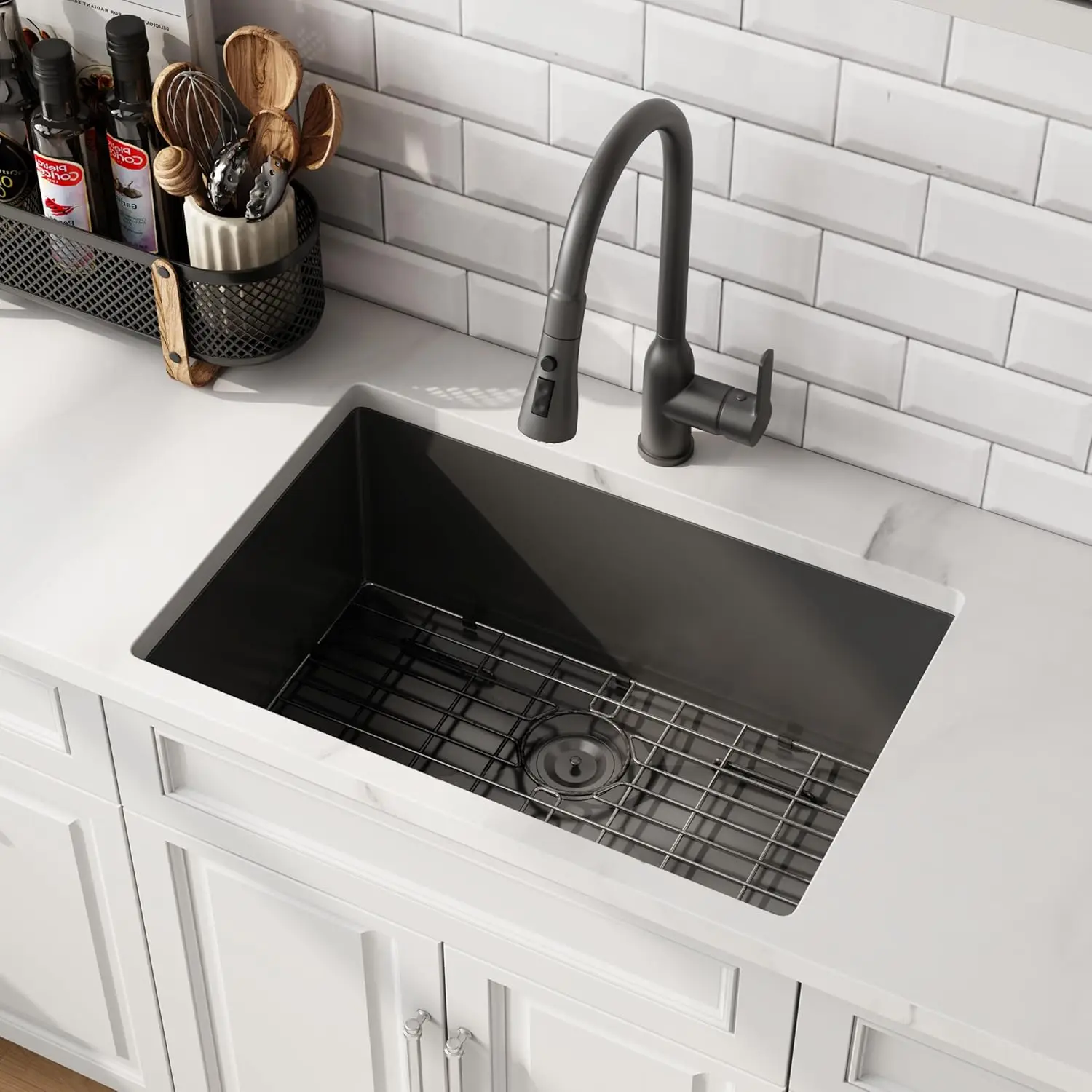 27 Inch Black Undermount Kitchen Sink 16 Gauge Stainless Steel Gunmetal Black Handmade Single Bowl Sinks with, Customized
27 Inch Black Undermount Kitchen Sink 16 Gauge Stainless Steel Gunmetal Black Handmade Single Bowl Sinks with, Customized