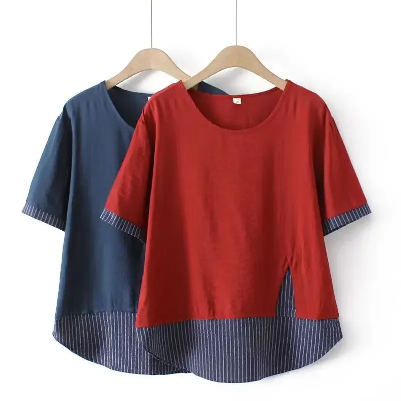 New Summer Fashion Trend Art Retro Simple Round Neck Spliced Stripes Casual Loose Comfortable Versatile Women's T-shirt Z536
New Summer Fashion Trend Art Retro Simple Round Neck Spliced Stripes Casual Loose Comfortable Versatile Women's T-shirt Z536
