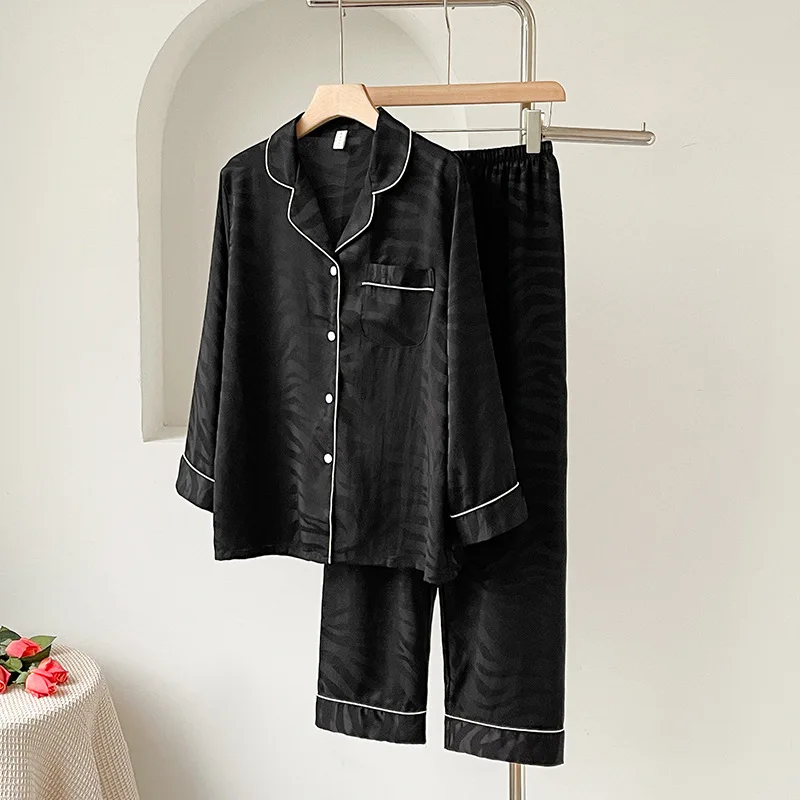 Elegant Female 2PCS Pajamas Set Homewear Sleepwear Shirt Trouser Suits Loose Jacquard Satin Pyjama Loungewear
Elegant Female 2PCS Pajamas Set Homewear Sleepwear Shirt Trouser Suits Loose Jacquard Satin Pyjama Loungewear