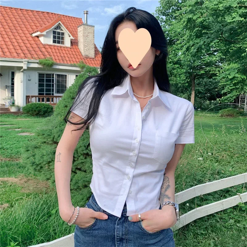 Women's Summer Solid Color College Style Design Sense White Shirt PoLo Neck Short Sleeved Top Womenswear Sexy Hottie Blouse
Women's Summer Solid Color College Style Design Sense White Shirt PoLo Neck Short Sleeved Top Womenswear Sexy Hottie Blouse