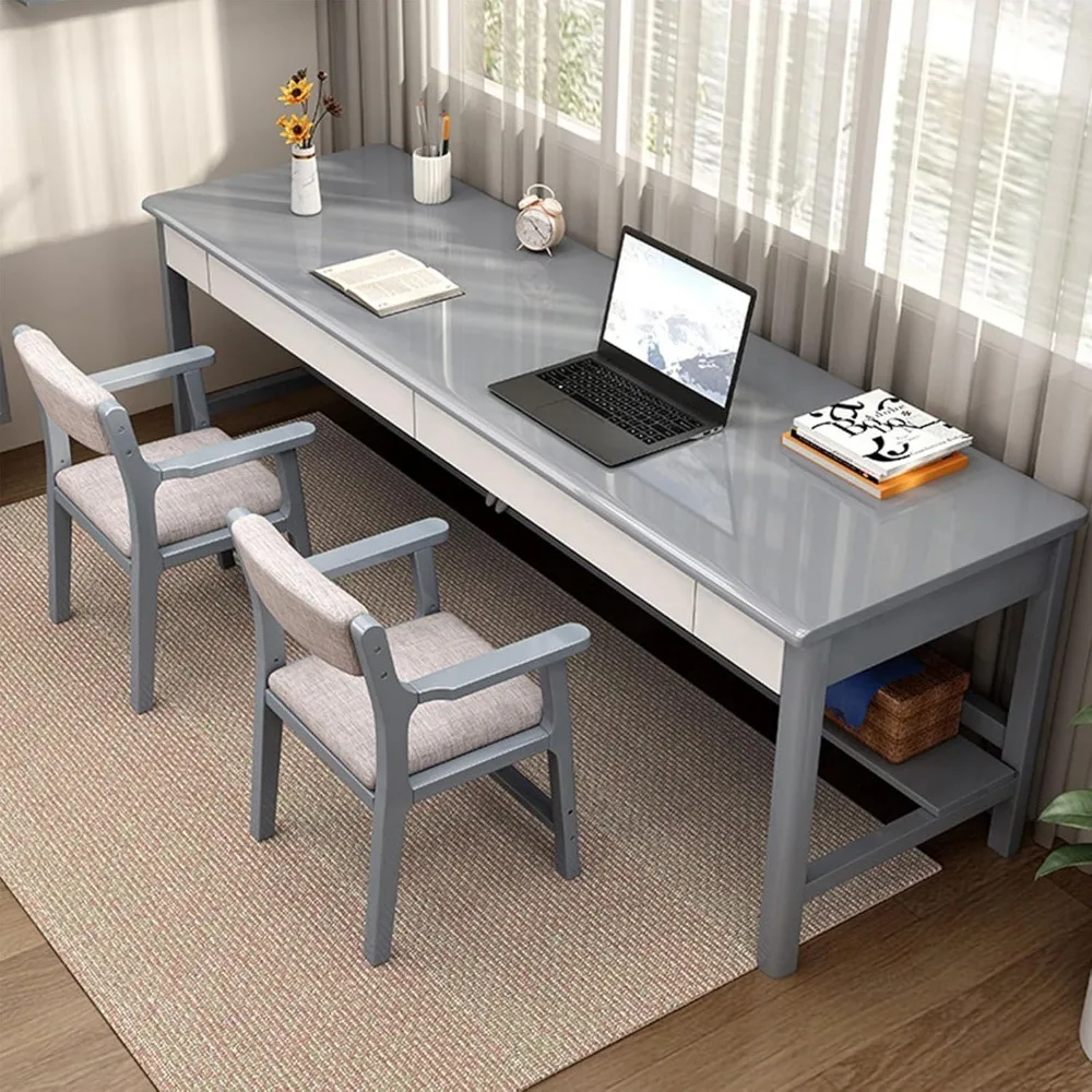 Extra Large Desk,Long Two Person Desk with 2 Drawers and Storage Shelves, Wooden Computer Desk Study Writing Table for Home Offi
Extra Large Desk,Long Two Person Desk with 2 Drawers and Storage Shelves, Wooden Computer Desk Study Writing Table for Home Offi