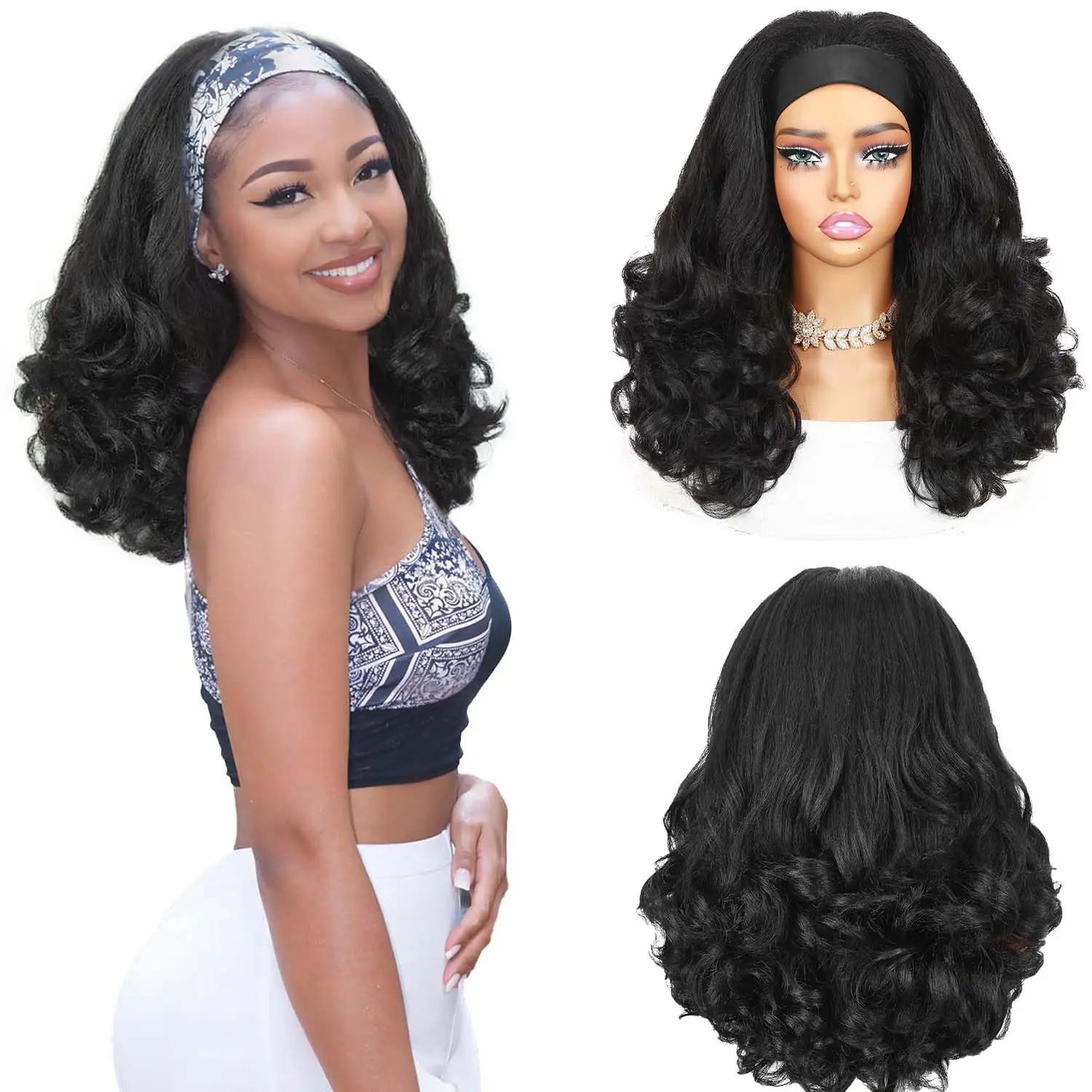 Yaki Curly Headband Wigs for Black Women - Kinky Straight Black Headband Curly Ends Synthetic Wear and Go Glueless Half Wig
Yaki Curly Headband Wigs for Black Women - Kinky Straight Black Headband Curly Ends Synthetic Wear and Go Glueless Half Wig