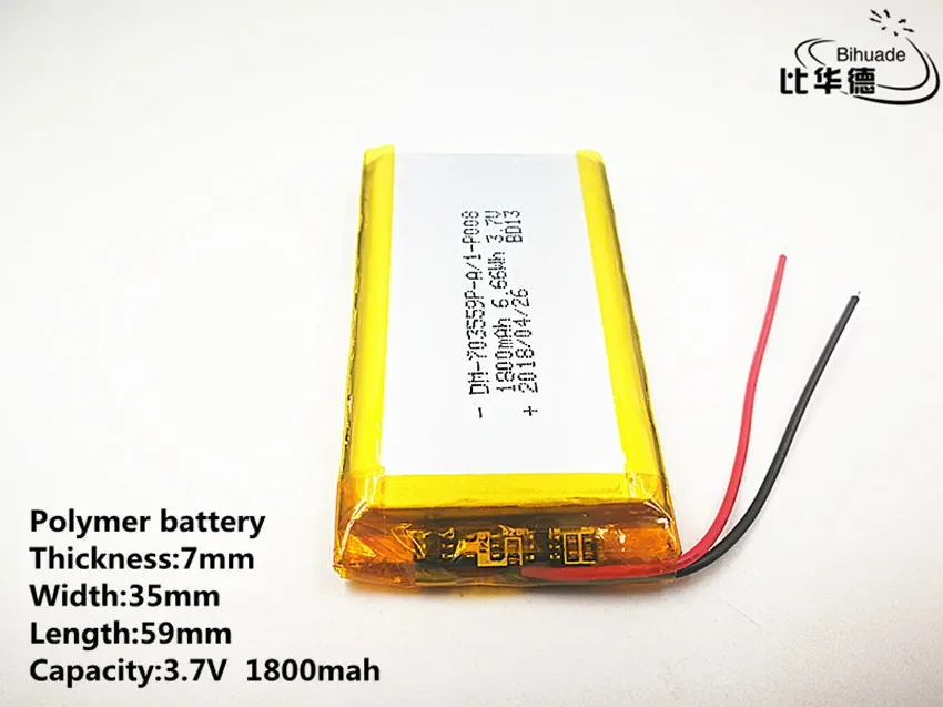 10pcs/lot Good Qulity 3.7V,1800mAH,703559 Polymer lithium ion / Li-ion battery for TOY,POWER BANK,GPS,mp3,mp4
10pcs/lot Good Qulity 3.7V,1800mAH,703559 Polymer lithium ion / Li-ion battery for TOY,POWER BANK,GPS,mp3,mp4