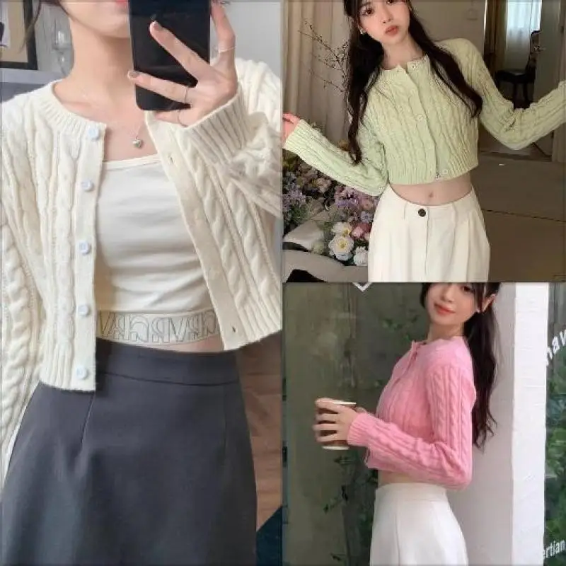 Short Style Knitted Cardigan Women Solid Color High Waist Twists Long Sleeve Coat Cropped Tops
Short Style Knitted Cardigan Women Solid Color High Waist Twists Long Sleeve Coat Cropped Tops