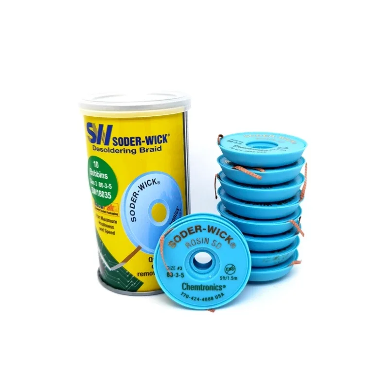 10pcs/lot Pack Superior Quality Anti-static De-soldering Braid Wick USA SW Original Chemtronics SODER WICK Solder Remove Belt
10pcs/lot Pack Superior Quality Anti-static De-soldering Braid Wick USA SW Original Chemtronics SODER WICK Solder Remove Belt