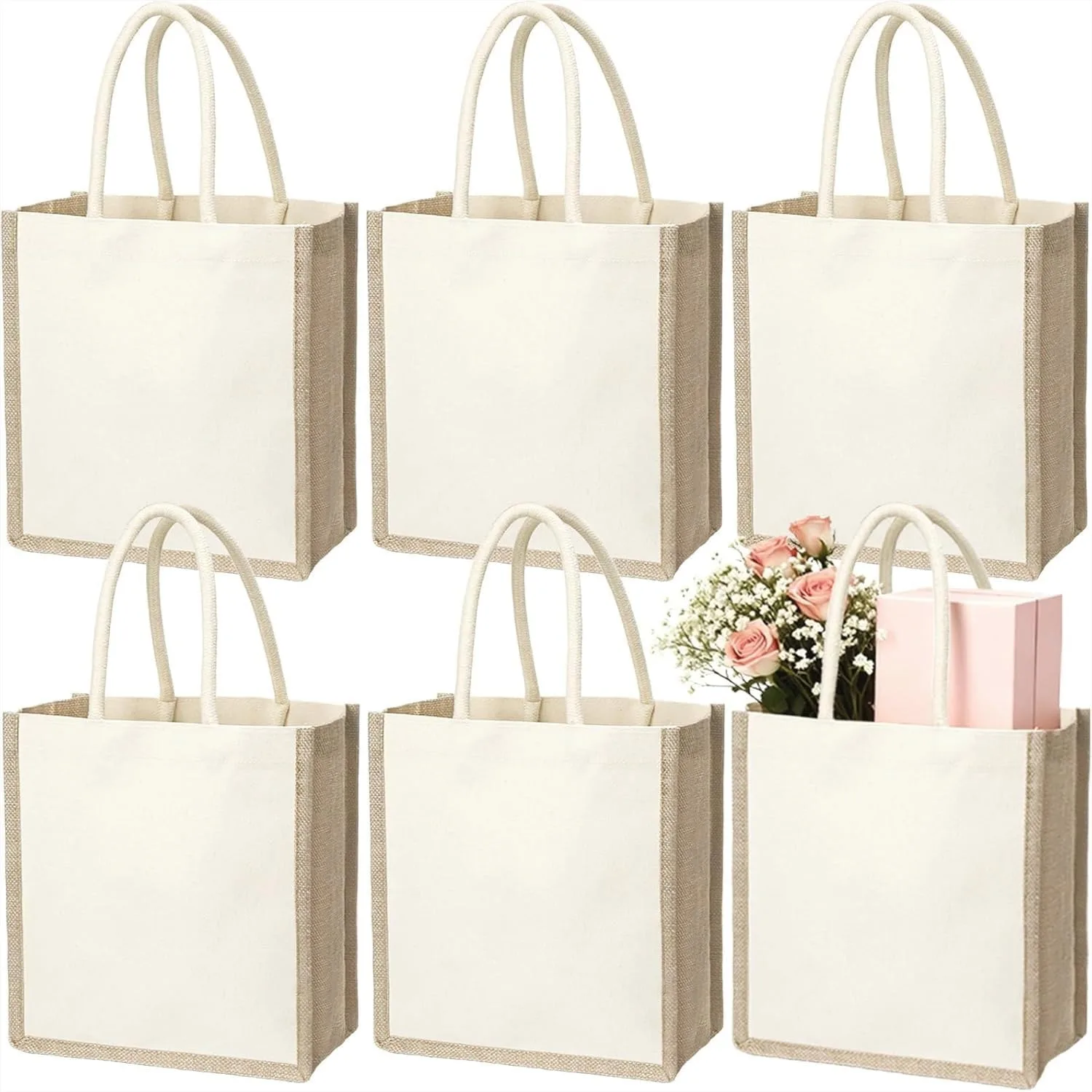 6 Pack Burlap Tote Bags, Reusable Jute Gift Tote with Handles, Small Beach Bags, Canvas Grocery Shopping Tote for Bridesmaid,
6 Pack Burlap Tote Bags, Reusable Jute Gift Tote with Handles, Small Beach Bags, Canvas Grocery Shopping Tote for Bridesmaid,