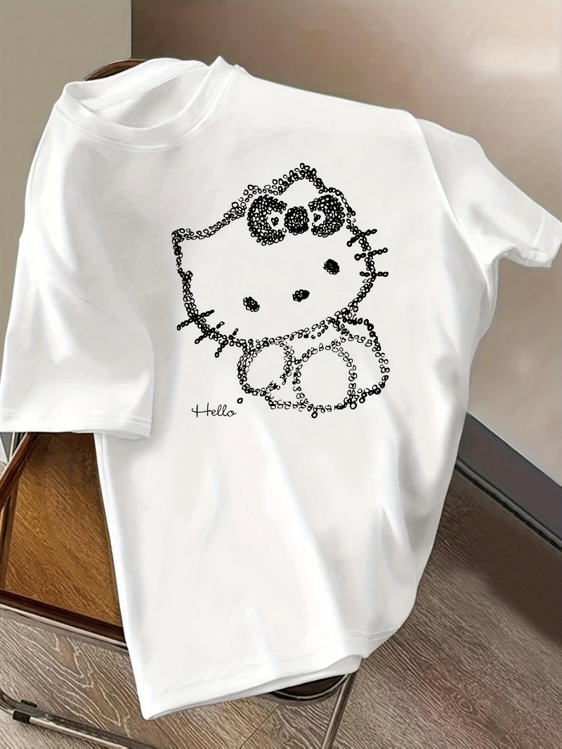 Hello Kitty Women's Printed T-shirt - Cute Anime Pattern with Iconic Bow, Cotton Loose Round Neck Short Sleeve Casual Top
Hello Kitty Women's Printed T-shirt - Cute Anime Pattern with Iconic Bow, Cotton Loose Round Neck Short Sleeve Casual Top