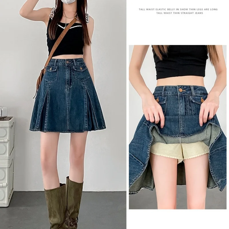 High-Waisted Retro Pleated Denim Skirt Bustier Skirt Female Summer Large Size Thin Design Niche a Word Short Skirt Pleated Skirt
High-Waisted Retro Pleated Denim Skirt Bustier Skirt Female Summer Large Size Thin Design Niche a Word Short Skirt Pleated Skirt
