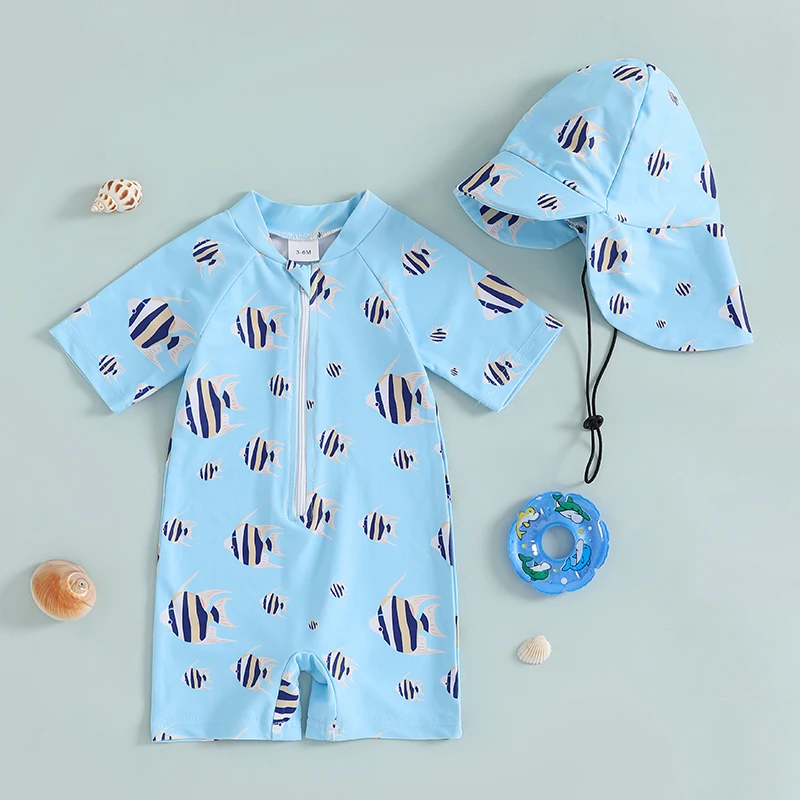 SUNSIOM Toddler Boys Rash Guard Swimsuit Fish Print Short Sleeve Zip Bathing Suit with Swim Cap 2 Pcs Set
SUNSIOM Toddler Boys Rash Guard Swimsuit Fish Print Short Sleeve Zip Bathing Suit with Swim Cap 2 Pcs Set