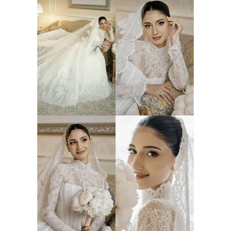 Новое женское элегантное свадебное платье в стиле ретро по индивидуальному заказу с высоким воротником и длинными рукавами, прозрачная кружевная большая юбка, Vestido De Noiva
Новое женское элегантное свадебное платье в стиле ретро по индивидуальному заказу с высоким воротником и длинными рукавами, прозрачная кружевная большая юбка, Vestido De Noiva