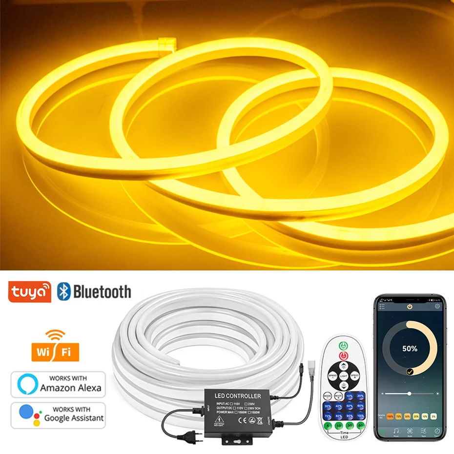 LED Neon Lights 220V 2835 Waterproof Outdoor Flexible Neon Strip 1500W 750W Alexa Tuya WiFi / Bluetooth APP / Remote Control
LED Neon Lights 220V 2835 Waterproof Outdoor Flexible Neon Strip 1500W 750W Alexa Tuya WiFi / Bluetooth APP / Remote Control
