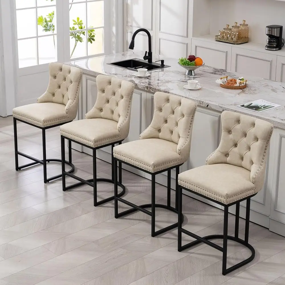 Set of 4 Modern 26 Counter Height Bar Stools with Back, Beige Faux Leather, Metal Legs for Kitchen Island or Bar
Set of 4 Modern 26 Counter Height Bar Stools with Back, Beige Faux Leather, Metal Legs for Kitchen Island or Bar
