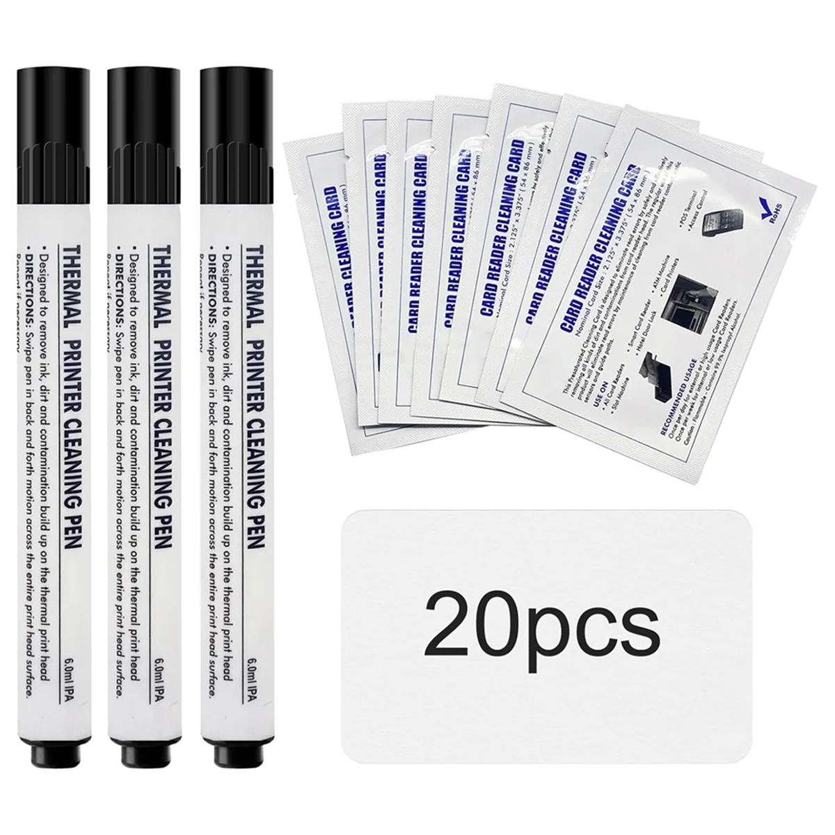 Набор для чистки принтера карточек, очиститель для чтения кредитных карт, 3 ручки для чистки принтеров и 20 чистящих карт CR80 
Набор для чистки принтера карточек, очиститель для чтения кредитных карт, 3 ручки для чистки принтеров и 20 чистящих карт CR80