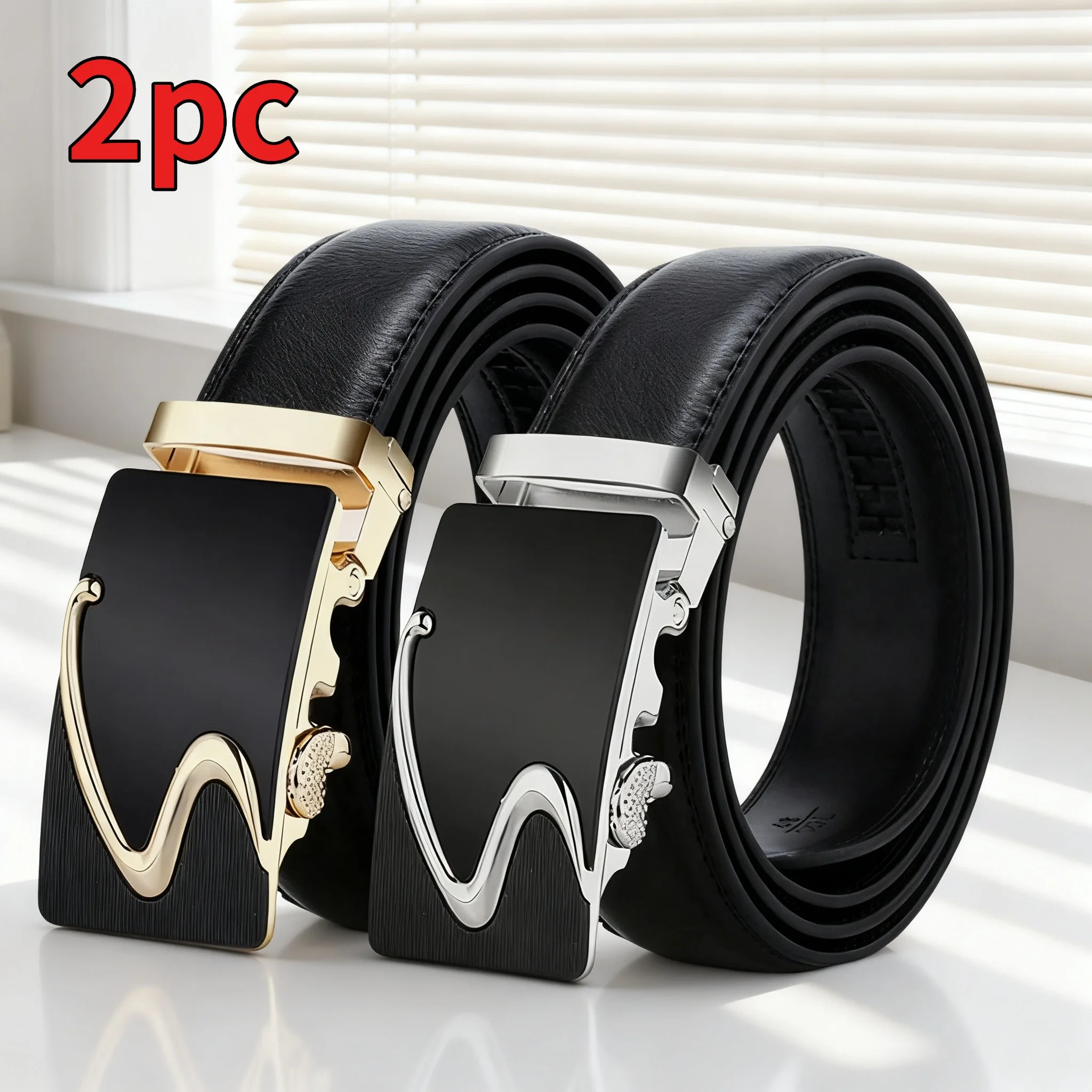2PC Men's Automatic Buckle Leather Belt Gold Silver Tone Black Waist Strap Business Casual Dress Jeans Belt For Men
2PC Men's Automatic Buckle Leather Belt Gold Silver Tone Black Waist Strap Business Casual Dress Jeans Belt For Men