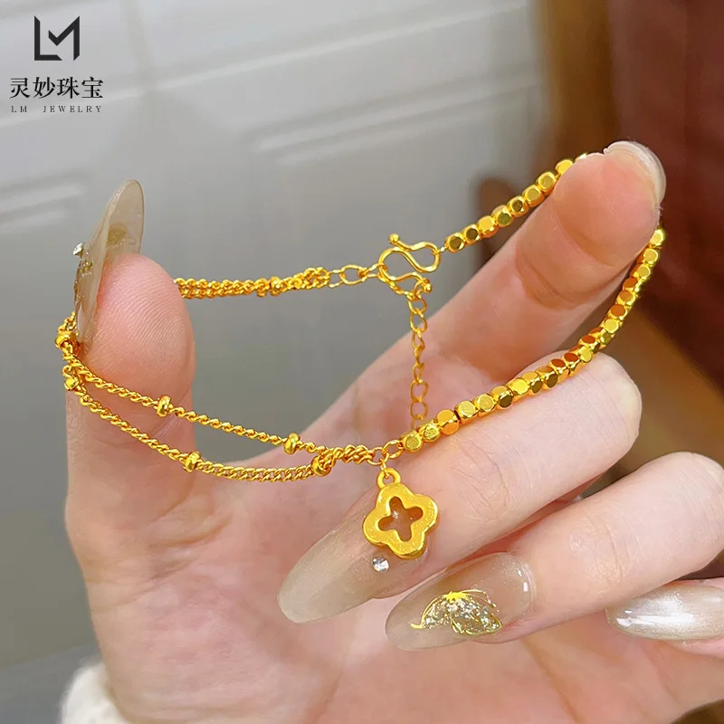 New Chinese method 24K real gold hollow four-leaf clover bead anklet 9999 broken silver several taels of transport foot chain 
New Chinese method 24K real gold hollow four-leaf clover bead anklet 9999 broken silver several taels of transport foot chain