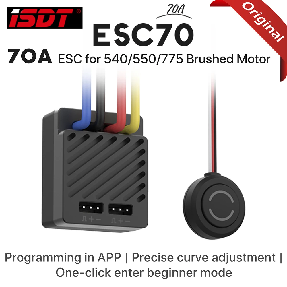 ISDT ESC70 70A Waterproof ESC 2~3S 5V~7.5V Adjustable BEC Programming in APP Phone Control 540/550/775 Brushed Motor For 1/8 Car
ISDT ESC70 70A Waterproof ESC 2~3S 5V~7.5V Adjustable BEC Programming in APP Phone Control 540/550/775 Brushed Motor For 1/8 Car