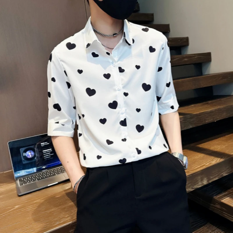 Cool Mens Mid Sleeve Fashion Shirt with Lovely Heart Design Lightweight Casual Top for Summer Season
Cool Mens Mid Sleeve Fashion Shirt with Lovely Heart Design Lightweight Casual Top for Summer Season