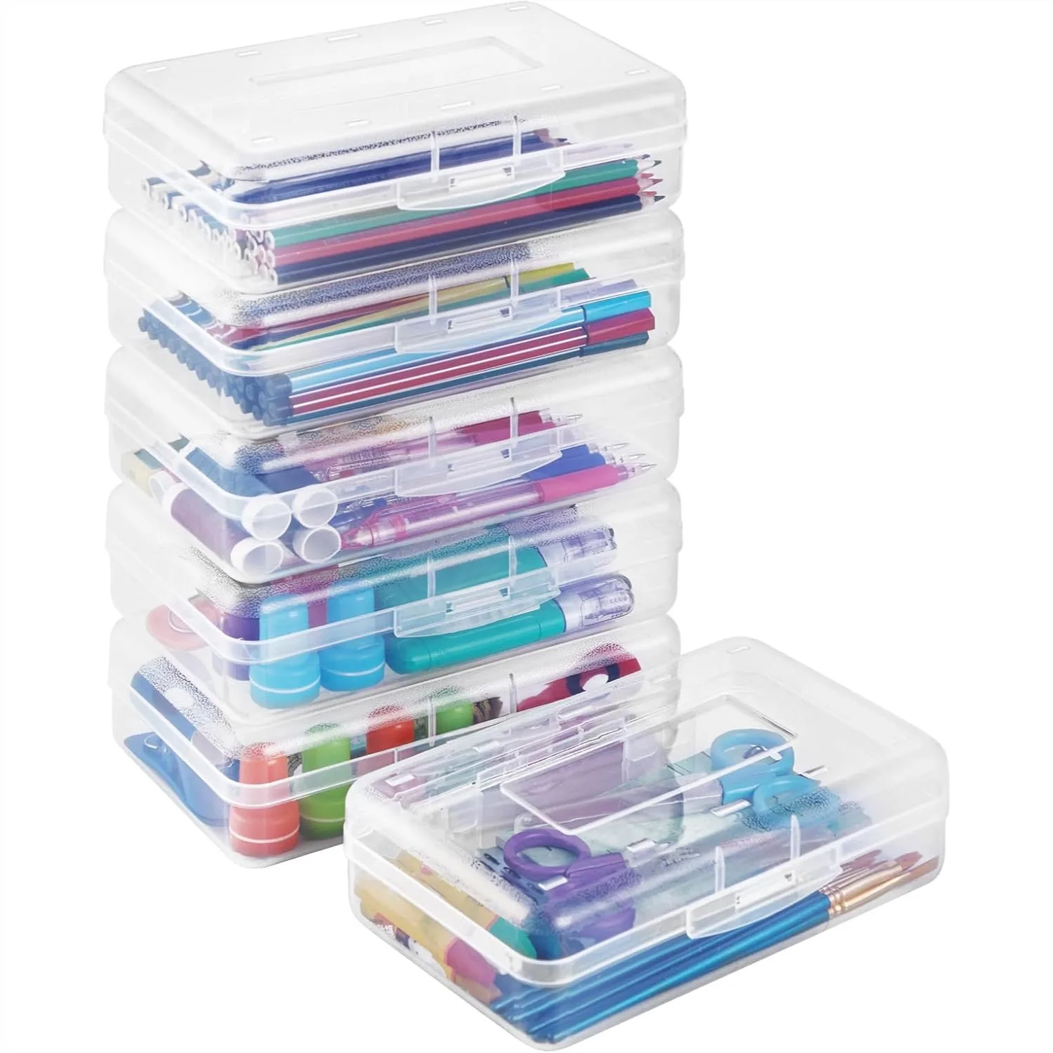 Plastic Pencil Case Box 6 Pack, Large Pen Organizer with Snap Lids, Stackable Craft Storage for School Supplies and Art Beads
Plastic Pencil Case Box 6 Pack, Large Pen Organizer with Snap Lids, Stackable Craft Storage for School Supplies and Art Beads
