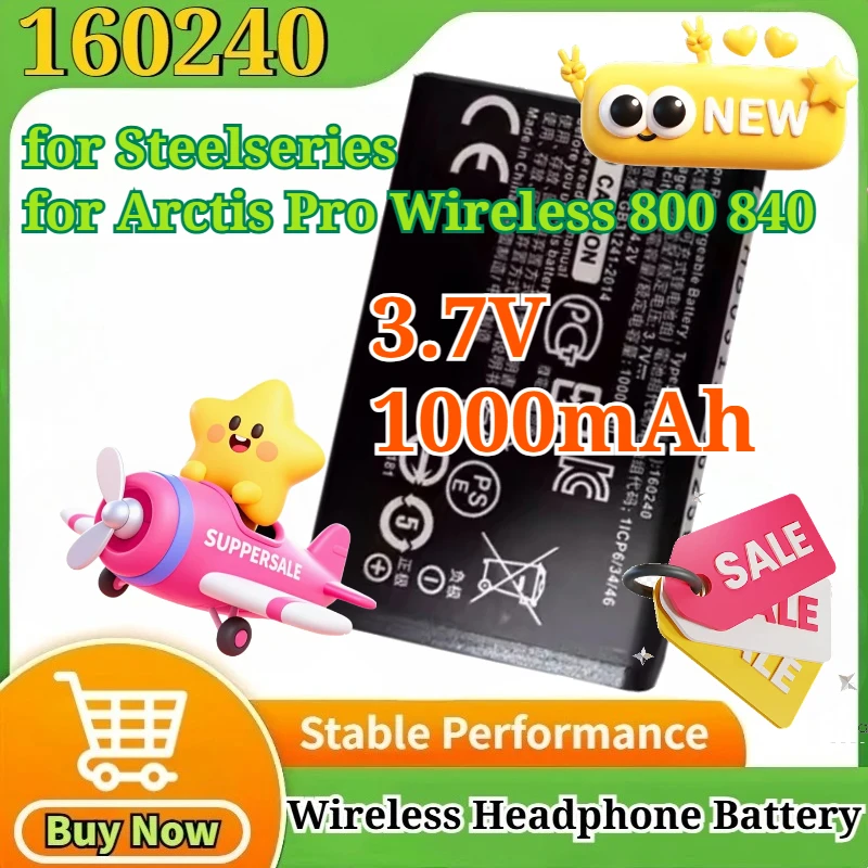 New High Quality Battery 160240 3.7V 1000mAh for Steelseries for Arctis Pro Wireless 800 840 Wireless Headphone Lithium Battery
New High Quality Battery 160240 3.7V 1000mAh for Steelseries for Arctis Pro Wireless 800 840 Wireless Headphone Lithium Battery
