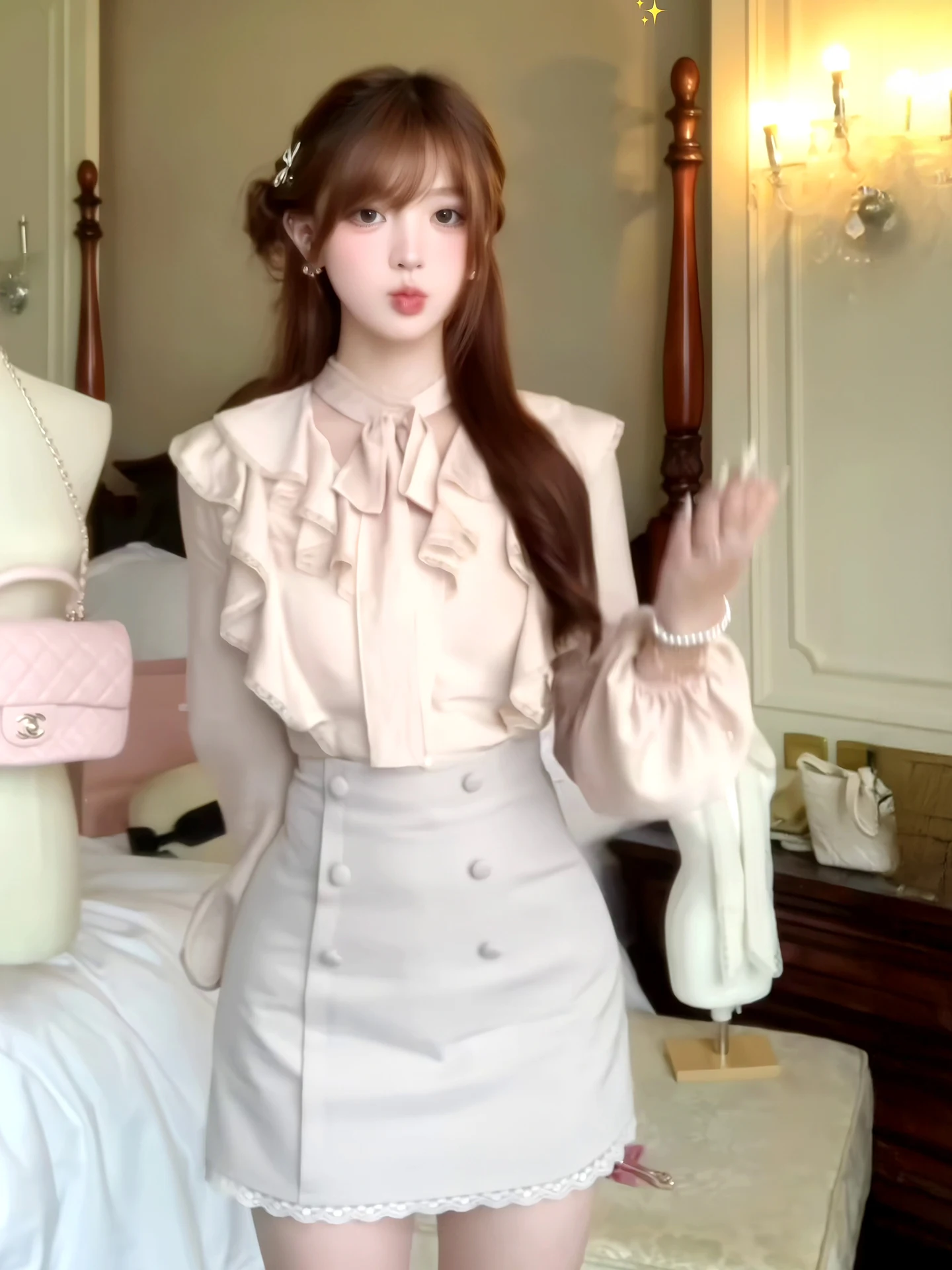 Japanese Style Gentle Print Heavy Work Double Layer Lace High Waist Half Skirt Set with Lantern Sleeve And Leaf Design
Japanese Style Gentle Print Heavy Work Double Layer Lace High Waist Half Skirt Set with Lantern Sleeve And Leaf Design
