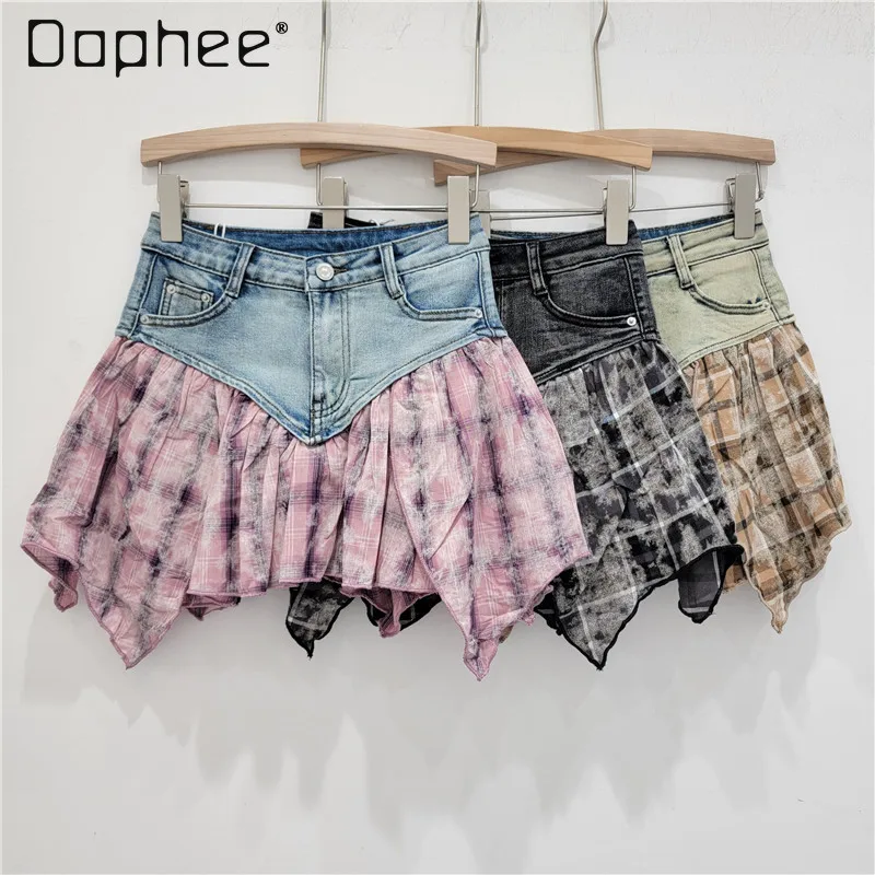 Fashion Plaid Patchwork Denim Skirt Irregular Hem Contrast Color Pockets Slim Jeans Mini Skirts for Women 2024 Spring Summer New
Fashion Plaid Patchwork Denim Skirt Irregular Hem Contrast Color Pockets Slim Jeans Mini Skirts for Women 2024 Spring Summer New