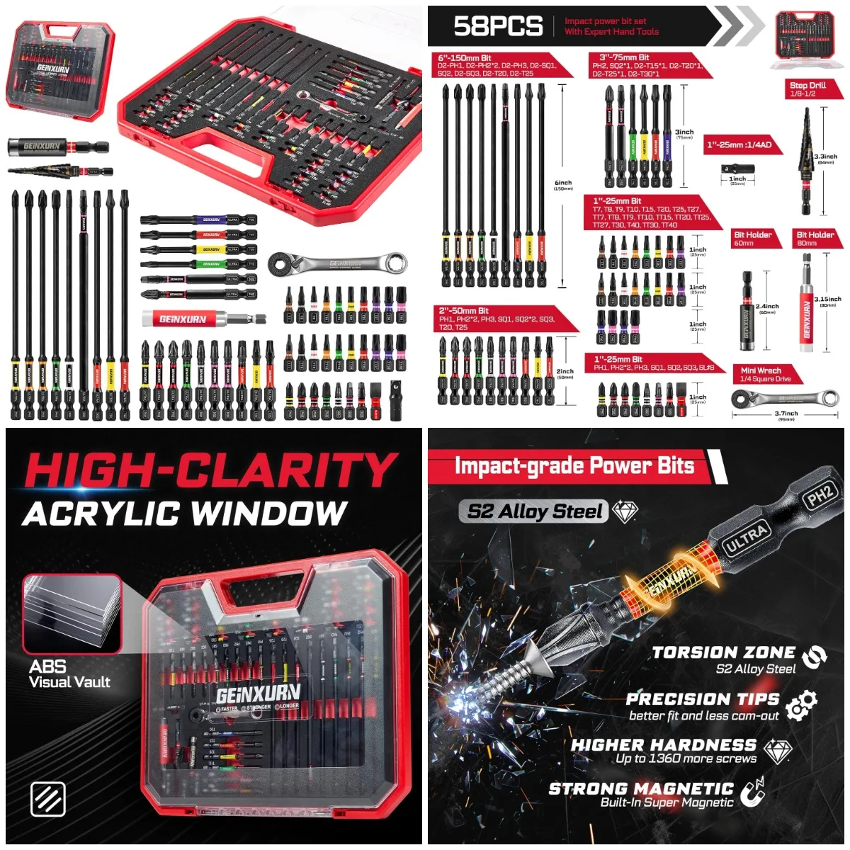 58Pcs Screwdriver Set with 53Pcs Bits, 1/4' Socket Adapter, Impact Extension & Tool Box
58Pcs Screwdriver Set with 53Pcs Bits, 1/4' Socket Adapter, Impact Extension & Tool Box