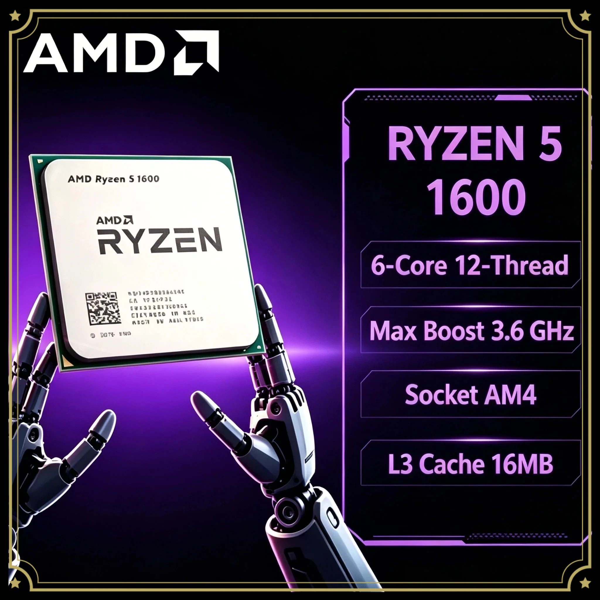 AMD Ryzen 5 1600 R5 1600 3.2 GHz Six-Core Twelve Thread 65W CPU Socket AM4 Processor YD1600BBM6IAE
AMD Ryzen 5 1600 R5 1600 3.2 GHz Six-Core Twelve Thread 65W CPU Socket AM4 Processor YD1600BBM6IAE