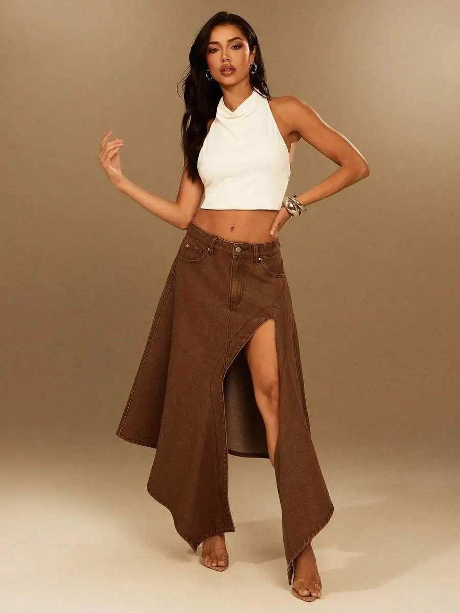 Womens Casual High Slit Asymmetric Hem Denim Skirt
Womens Casual High Slit Asymmetric Hem Denim Skirt