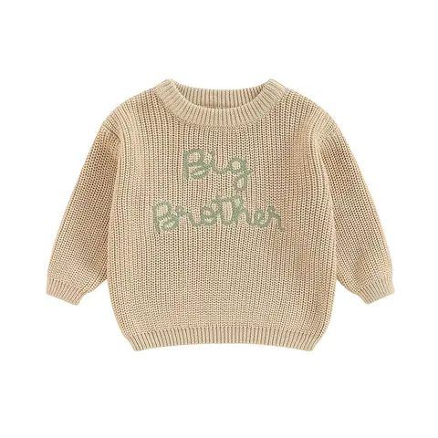 Big Brother Little Brother Matching Outfits Toddler Baby Knit Sweater Crewneck Embroidery Pullover for Boys Kid