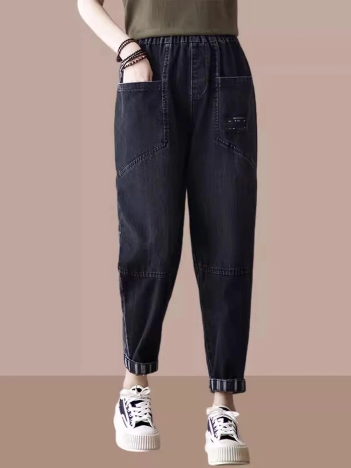 Loose Women's Jeans High Waist Denim Spring Autumn New Style Black Elastic Waist Casual Long Pants Harlan Pants
Loose Women's Jeans High Waist Denim Spring Autumn New Style Black Elastic Waist Casual Long Pants Harlan Pants