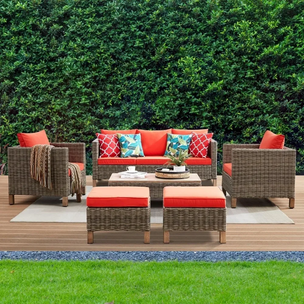 Sectional Sofa with Metal Top Coffee Table, 6 Pieces Conversation Set Reinforced Wicker Rattan Outdoor Furniture for Garden
Sectional Sofa with Metal Top Coffee Table, 6 Pieces Conversation Set Reinforced Wicker Rattan Outdoor Furniture for Garden