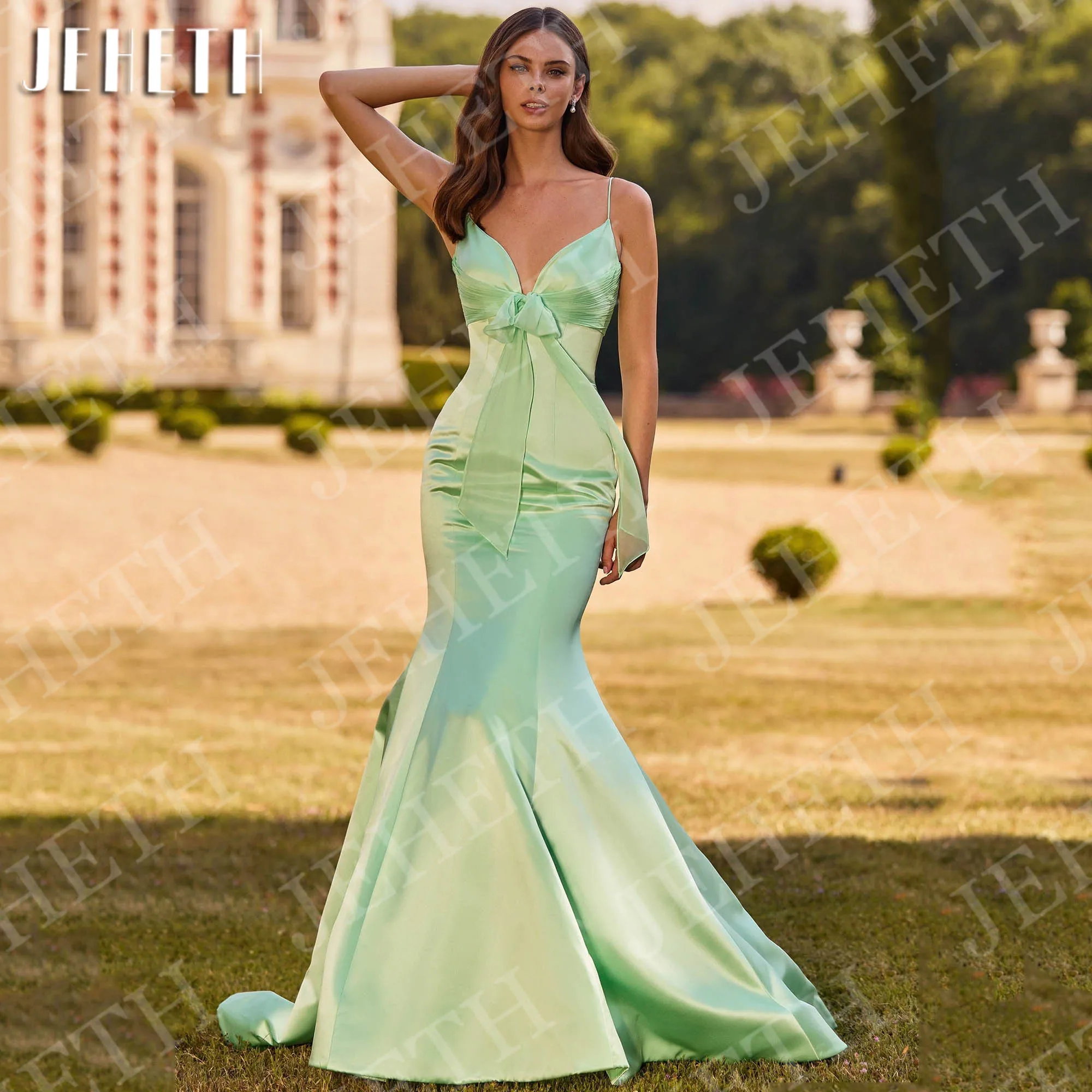 JEHETH Customized Arab Dubai V Neck Mermaid Evening Dress Woman Spaghetti Straps Satin Party Dresses Mint Green فساتين سهرة
JEHETH Customized Arab Dubai V Neck Mermaid Evening Dress Woman Spaghetti Straps Satin Party Dresses Mint Green فساتين سهرة