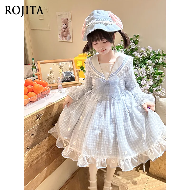 Kawaii Sailor Style Lolita OP Dress Light Blue Gingham Embroidered Layered Tulle Dress Summer Cute Sister Long-sleeved Dress
Kawaii Sailor Style Lolita OP Dress Light Blue Gingham Embroidered Layered Tulle Dress Summer Cute Sister Long-sleeved Dress